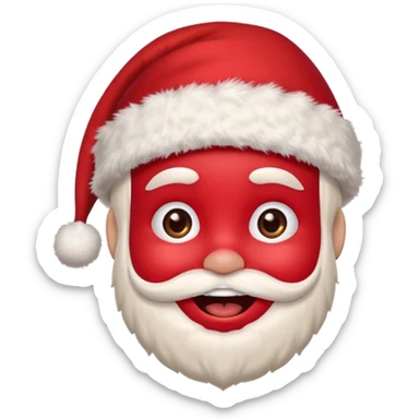 A small smiling face wearing a red Santa hat with a pompom, rosy cheeks and twinkling eyes, conveying a warm, festive vibe. It should be a trolling smile. sticker