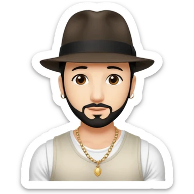 AJ McLean brown eyes, black hair, white tank top and fedora hat with necklace sticker