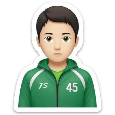 Draw Seong Gi-hun (Player 456) in green tracksuit with the white number 456 clearly printed on the chest & jacket. sticker