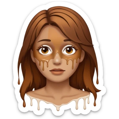 Brown Hair Woman , white paint , drip, face, hot sticker