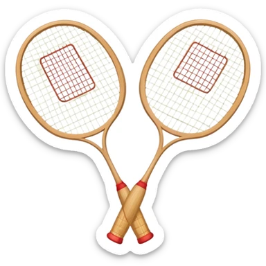 Two crossed badminton rackets with a shuttlecock resting in between, set against the faint outline of a badminton court. The image highlights the tools of the sport, with a subtle emphasis on the court's net and boundaries, symbolizing competition and skill. sticker
