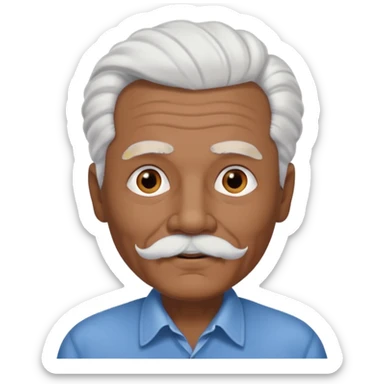 
An elderly man emoji with medium-dark skin tone, full white hair styled in thick, swept-back waves, thick white eyebrows, and a neatly groomed small white mustache. His face is clean-shaven aside from the mustache, giving him a tidy and classic look. sticker