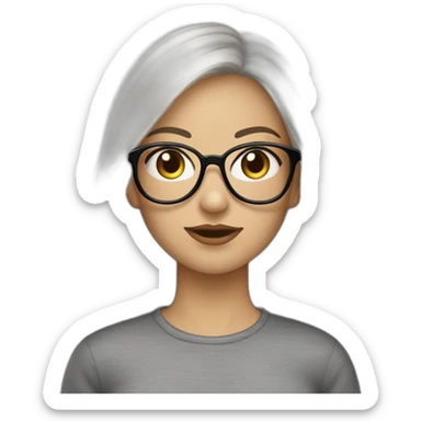 une fille avec de long cheveux noir lisse, la peau blanche ,et avec des lunette (en forme de carrer un peu déformé) assez grosse comparer a ça tête , portant un pull noir sticker