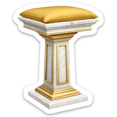 Beautiful precious tall Greek White marble pedestal with a gold cushion laying on top of it sticker