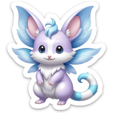 White shiny innocent ethereal pastel cute adorable kawaii divine winged furry fairy-Fakémon-Furret-Minccino-Meowstic-hybrid-fusion (full body) sticker