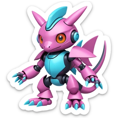 A 3D CGI model of a randomly-colored edgy kawaii Fakémon-Pokémon-Digimon-Spectrobe-Medabot-creature (full body) sticker
