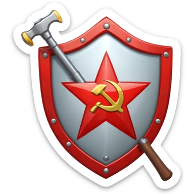 a shiny shield with the USSR flag inside, a hammer and sickle, and a star sticker