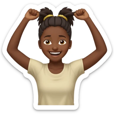 Baiza Ethiopian, dark hair Oldest but immature, no filter, funny Pose: laughing wildly, arms flailing age 21, hair in pony tail sticker