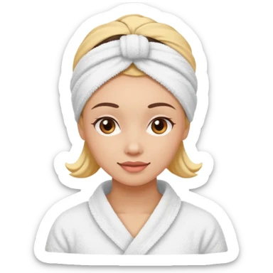 rosto de uma mulher com uma faixa de toalha no cabelo castanho como se estivesse no spa sticker