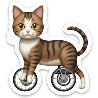 full body small short hair dark brown and white cat with hazel eyes walking in a wheelchair for cats sticker