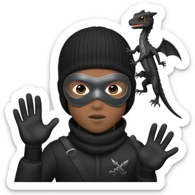 A young African male wearing a ski mask in full black clothing, holding a micro Draco in the air carelessly sticker