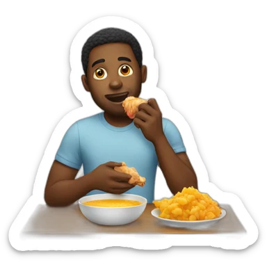 Black man eating chicken with honey sticker