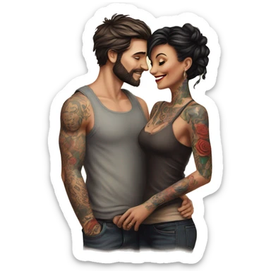 Romantic movie theater date for beautiful tattooed couple sticker