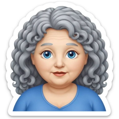 chubby 60 years olde woman with grey long curly hair and bleu eyes sticker