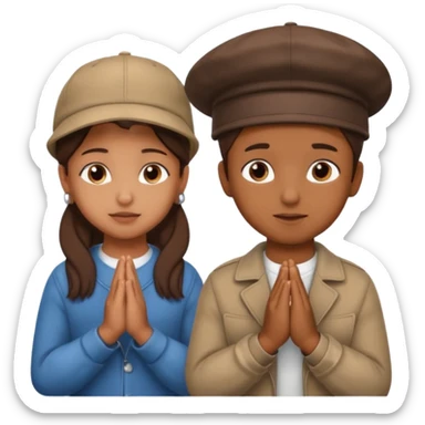 A BROWN MOTIVATIONAL girl and boy WITH A CAP ON WITH PRAYING HANDS sticker
