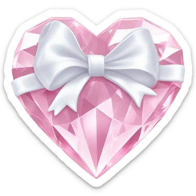 Pastel pink diamond crystal heart with white bow sticker
