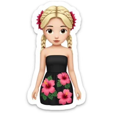 Make a girl with blonde and black braids and a black strapless hibiscus dress sticker