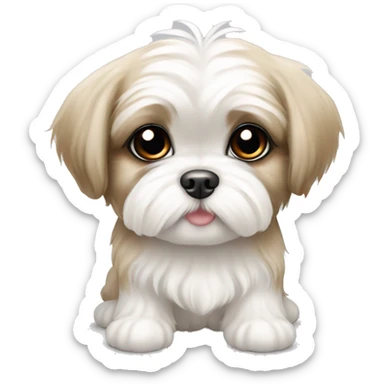 white and beige shih tzu maltese puppy with standing ears sticker