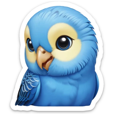 cinematic-cute-blue-budgie-portrait-emoji,-head-tilted-playfully-and-inquisitively,-featuring-a-brilliant-blue-feathered-fur-with-a-natural-sheen,-round,-sparkling-dark-eyes-filled-with-curiosity,-simplified-yet-irresistibly-adorable sticker