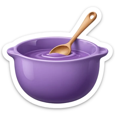 a lilac ceramic mixing bowl with a wooden spoon stirring sticker