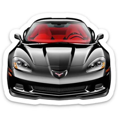 black 2006 Chevrolet Corvette C6 ZR1 with a red headlight, simplified, expressive, three-quarter view sticker