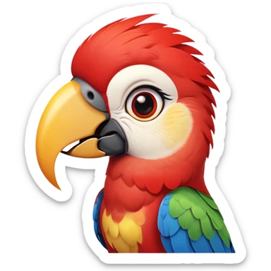 cinematic-cute-macaw-portrait-emoji,-head-tilted-playfully-and-inquisitively,-with-a-dazzling-red-plumage-and-round,-sparkling-eyes-filled-with-charm,-simplified-yet-irresistibly-adorable-features,-highly-detailed, white beak sticker