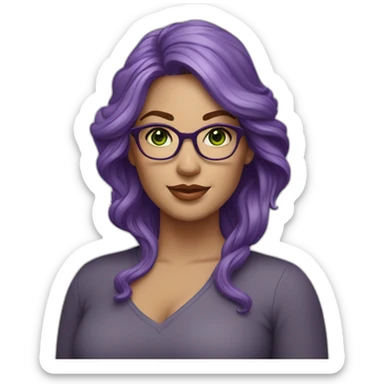 curvy-white-woman,wavy-purple-hair,green-eyes-square-glasses sticker