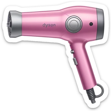pink Dyson Supersonic hair dryer, side angle, realistic style, Features distinctive hollow circular head with the barrel running through the center, sleek modern design, glossy pink finish with metallic silver accents on the nozzle ring. Compact proportions , clean lines, slight shading. Grey Nozzle sticker