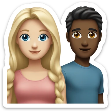 A couple: a boy is dark haired and dark eyed with white skin and slight bristle;  a girl has long blonde hair with blue eyes sticker