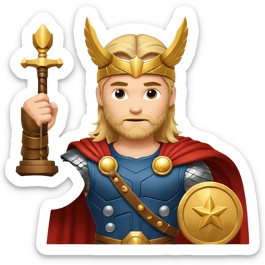 The hero Thor proudly holds the balance of justice in his raised hand. sticker