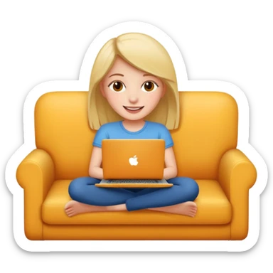 A girl is working with a laptop while lying on the sofa sticker