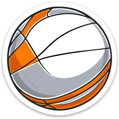 luxurious silver basketball, shiny metallic silver surface with orange seams sticker