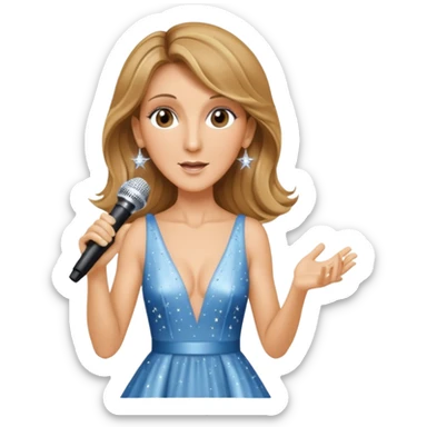 celin dion is singing, 2 hands holding mirco and twinkle dresss sticker