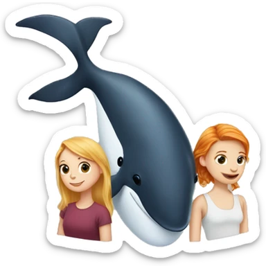 Whale sitting with  a ginger girl and a blonde girl  sticker