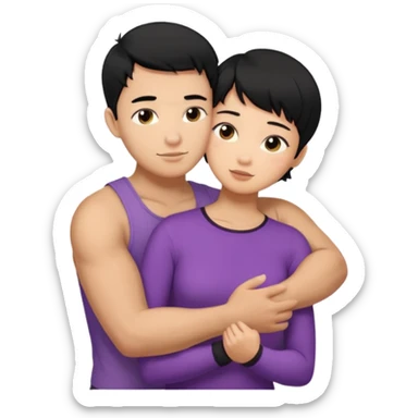 buff Asian Man black hair hugging girl with black pixie cut  sticker