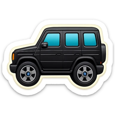 Remove the white outline from the simple, cartoonish Mercedes G-Class emoji. Keep the minimal, rounded, glossy style with a black body, large windows, and wheels. Ensure no background is present. sticker