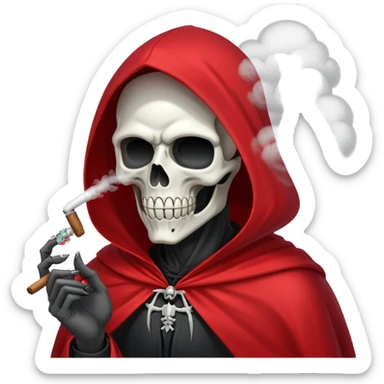 grim reaper in red cape smoking weed with loads of smoke in the air sticker