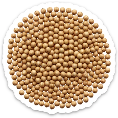 small scatter of round coriander seeds, beige to light brown, dry ribbed texture, subtle earthy tones, slightly ridged, varied size, whole natural spice, soft lighting, subtle shadows, emoji scale, transparent background sticker