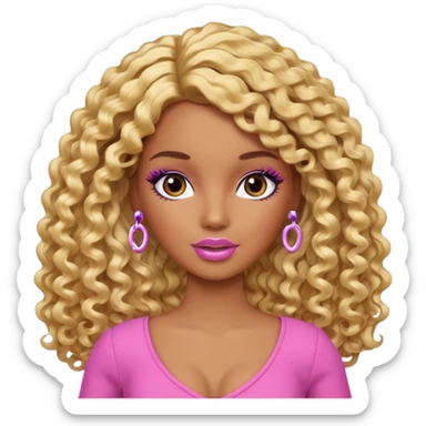 brown skin long curly blonde barbie with long lashes  sticker