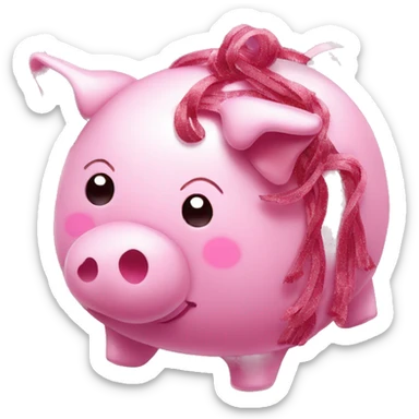 Sparkling Pig made of maroon sparkling sour candy laces andc sweets walking covered in sugar  sticker