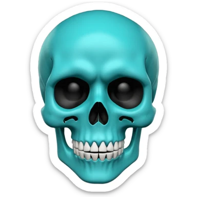Generate a gothic style emoji of a skull face, in teal turquoise scheme. 3D render sticker