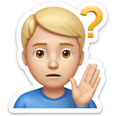3D glossy emoji of a confused person feeling lost, hand on chin, raised eyebrow, looking up, small question marks around head, faint maze background, soft gradient, centered, transparent background.\ sticker