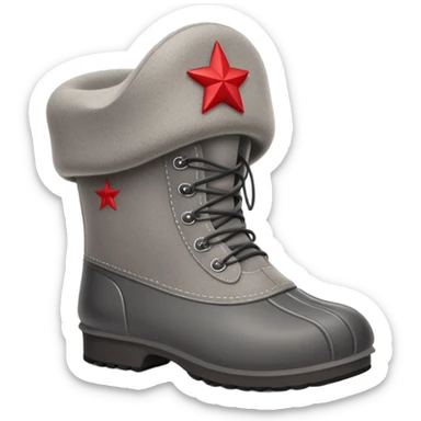 A cute traditional Russian felt boot (valenok) wearing a traditional Russian ushanka hat sticker