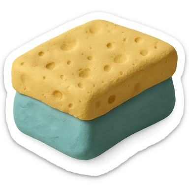 cleaning sponge in claymation style, pastel colors, visible fingerprints sticker