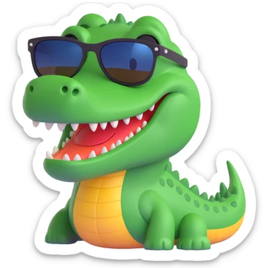 bright green cartoon crocodile named Bombardino wearing sunglasses smiling sticker