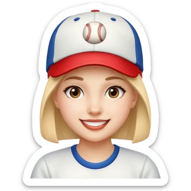 girl with a baseball cap, happy face sticker