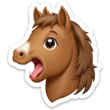 Cinematic Cute Yawning Brown Welsh Pony Portrait Emoji, Head tilted slightly with a dramatic, wide-open yawn, showcasing a sturdy, brown-colored form with softly drooping ears and sleepy, half-closed eyes, Simplified yet irresistibly adorable features, highly detailed, glowing with a soft, cozy earthy glow, high shine, relaxed yet expressive, stylized with a dash of rustic charm, soft glowing outline, capturing the essence of a drowsy yet affectionate brown Welsh pony that appears ready to stretch and yawn its way off the screen! sticker
