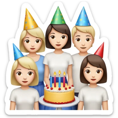 una festa di compleanno con una camicia bianca una ragazza con il caschetto e una torta e un cappellino  sticker