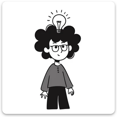 person with wild hair, glasses, and a glowing idea bulb, representing genius sticker