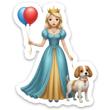 queen wearing dress, holding dog balloon sticker
